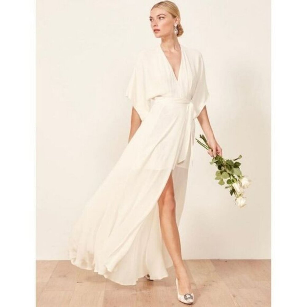 Reformation Winslow Wrap Dress, Adjustable, White/Ivory, Size Small NWT